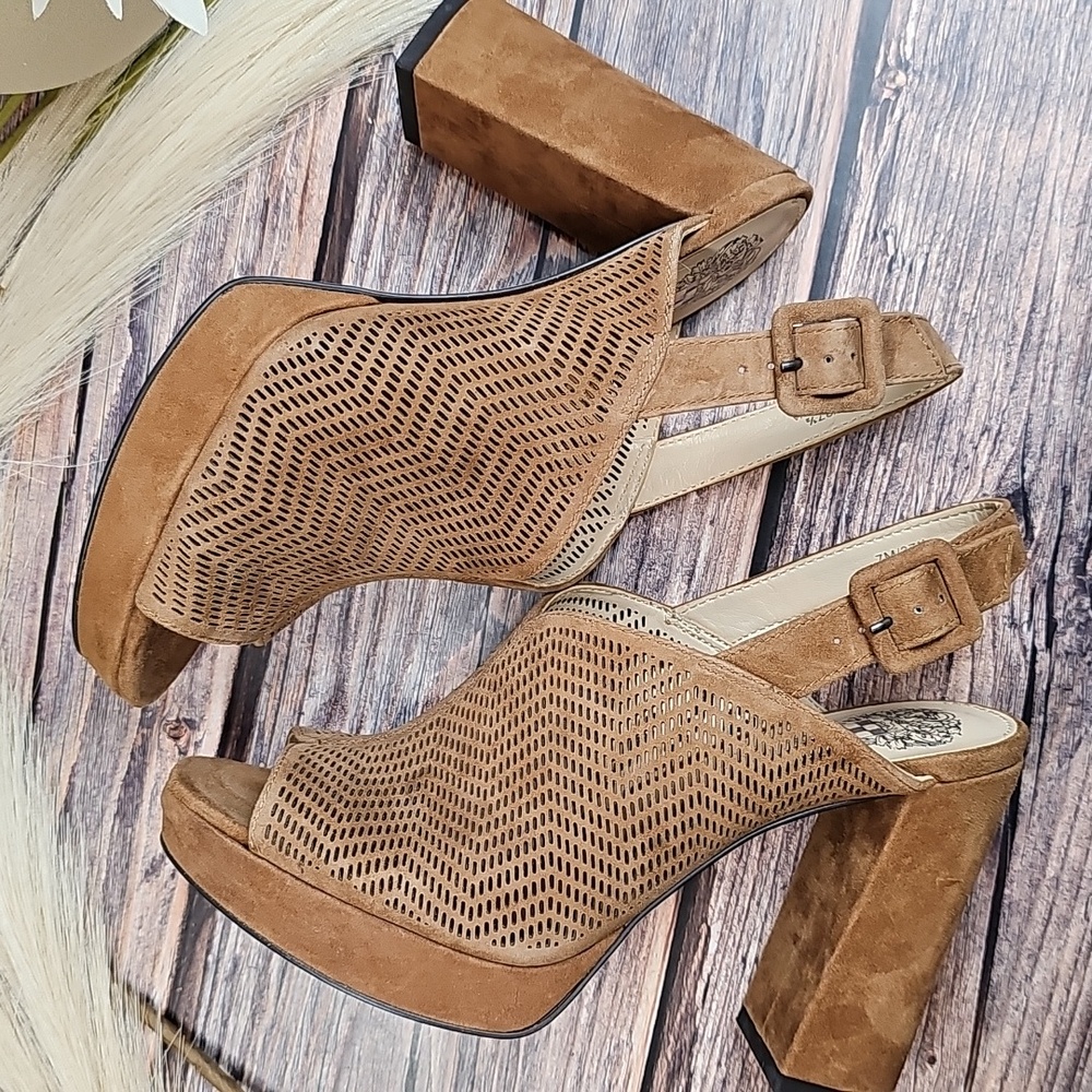 NIB VINCE CAMUTO VV-JENSEYA SEED BROWN PEEP-TOE PERFORATED BOOTIE SANDAL - Picture 6 of 12